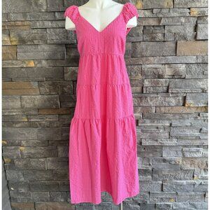 Old Navy Women’s Pink V Neck Gauze Bow Tie Back Tiered Maxi Dress Size Small‎